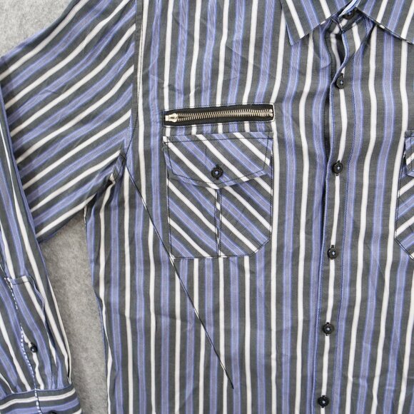 7 Diamonds Shirt Mens Large Blue Button Up Long Sleeve Striped Pockets - Picture 5 of 13